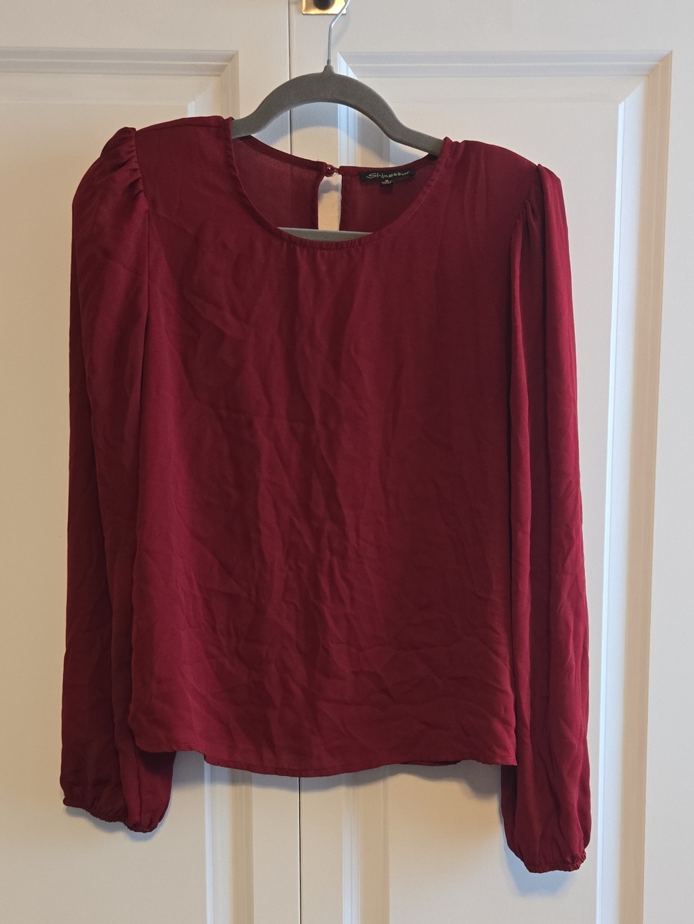 Shinestar Long-Sleeve Burgundy Blouse - M